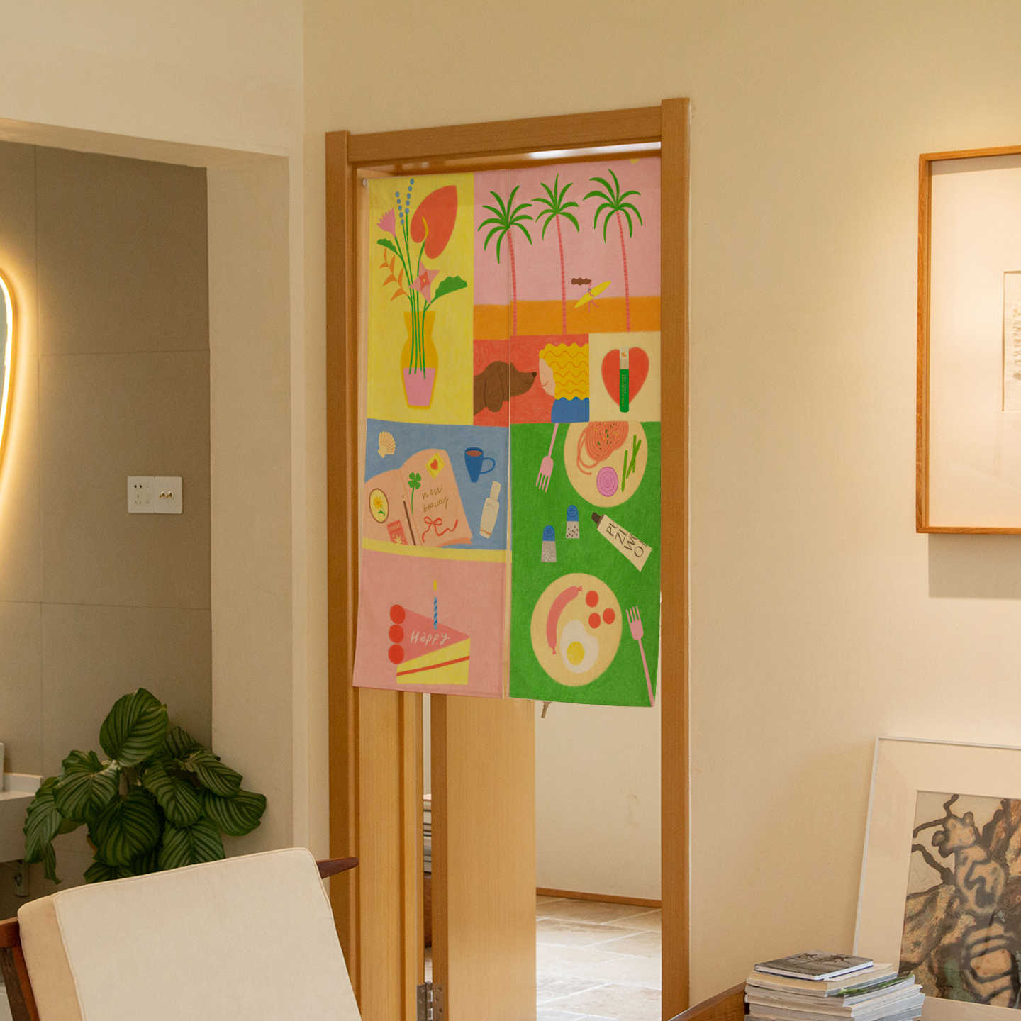 Commercial Window Printing - VIKAMA Hand Drawn Tropical Noren Door
