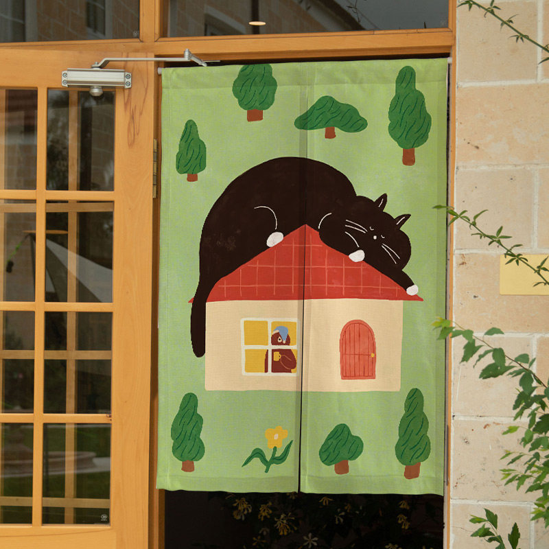 Commercial Window Printing - VIKAMA Cute Money Black Noren Door
